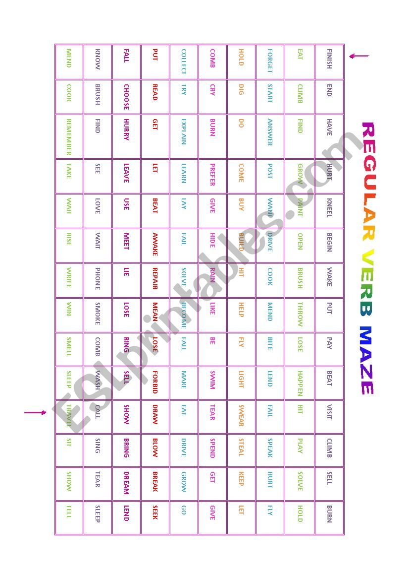 regular verb maze worksheet