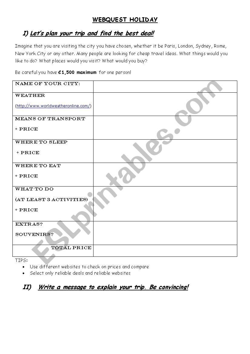 Webquest holiday worksheet