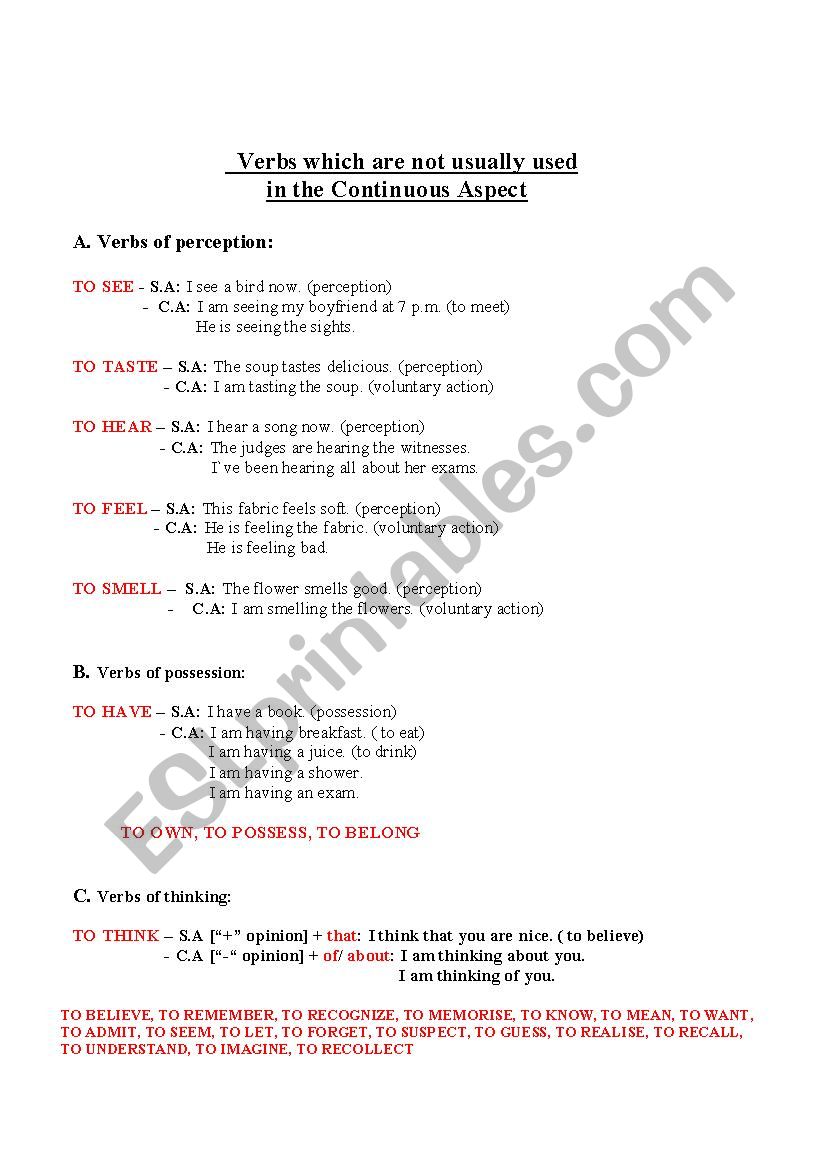 verbs not usually used in continuous aspect