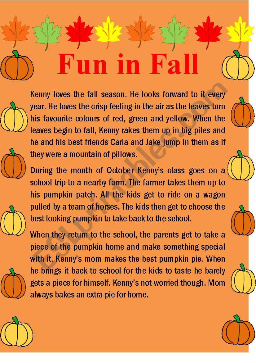 Comprehension: Fun in Fall worksheet