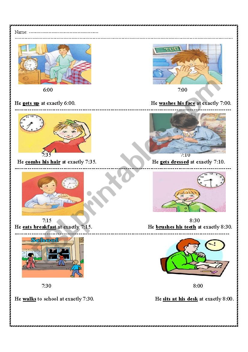 daily activities worksheet