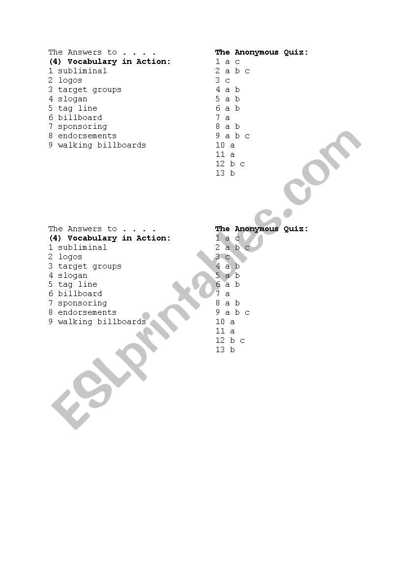 Anonymous multiple choice quiz answer sheet