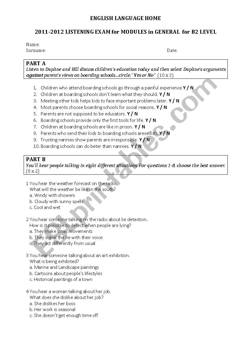 Listening test for B2 Level / exam