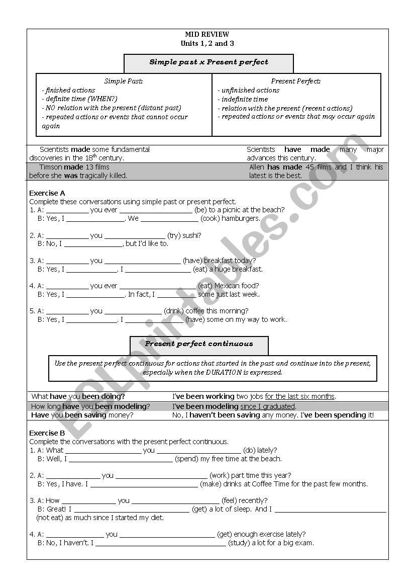 Mid Review worksheet