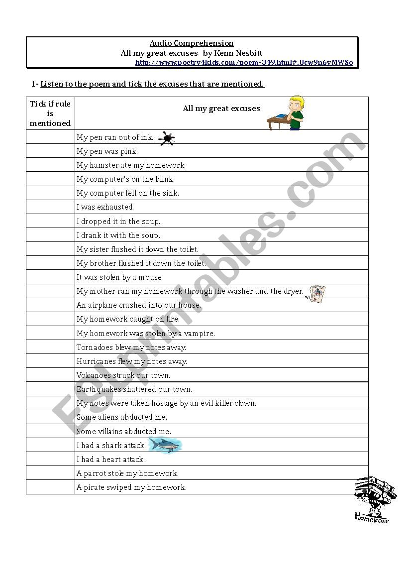 Audio comprehension, Kenn NesbittÂ´s poem