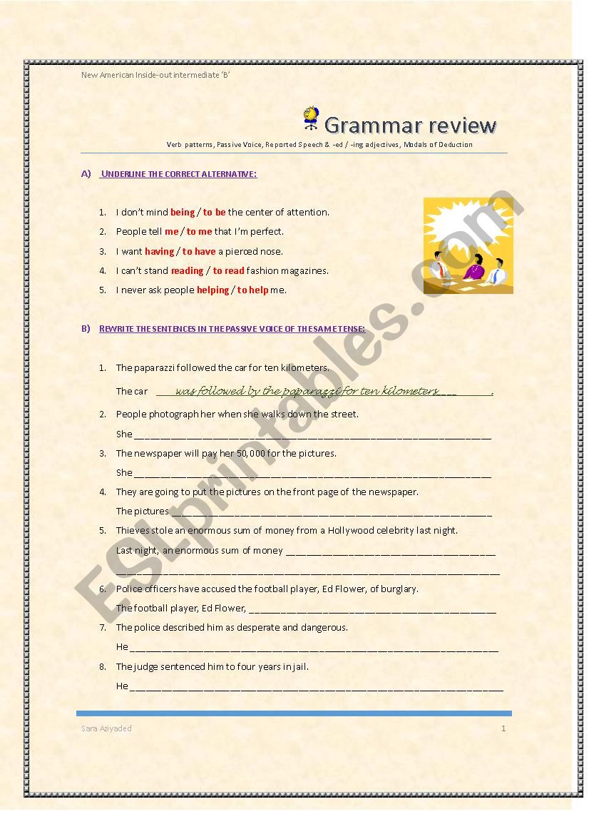 Grammar review worksheet