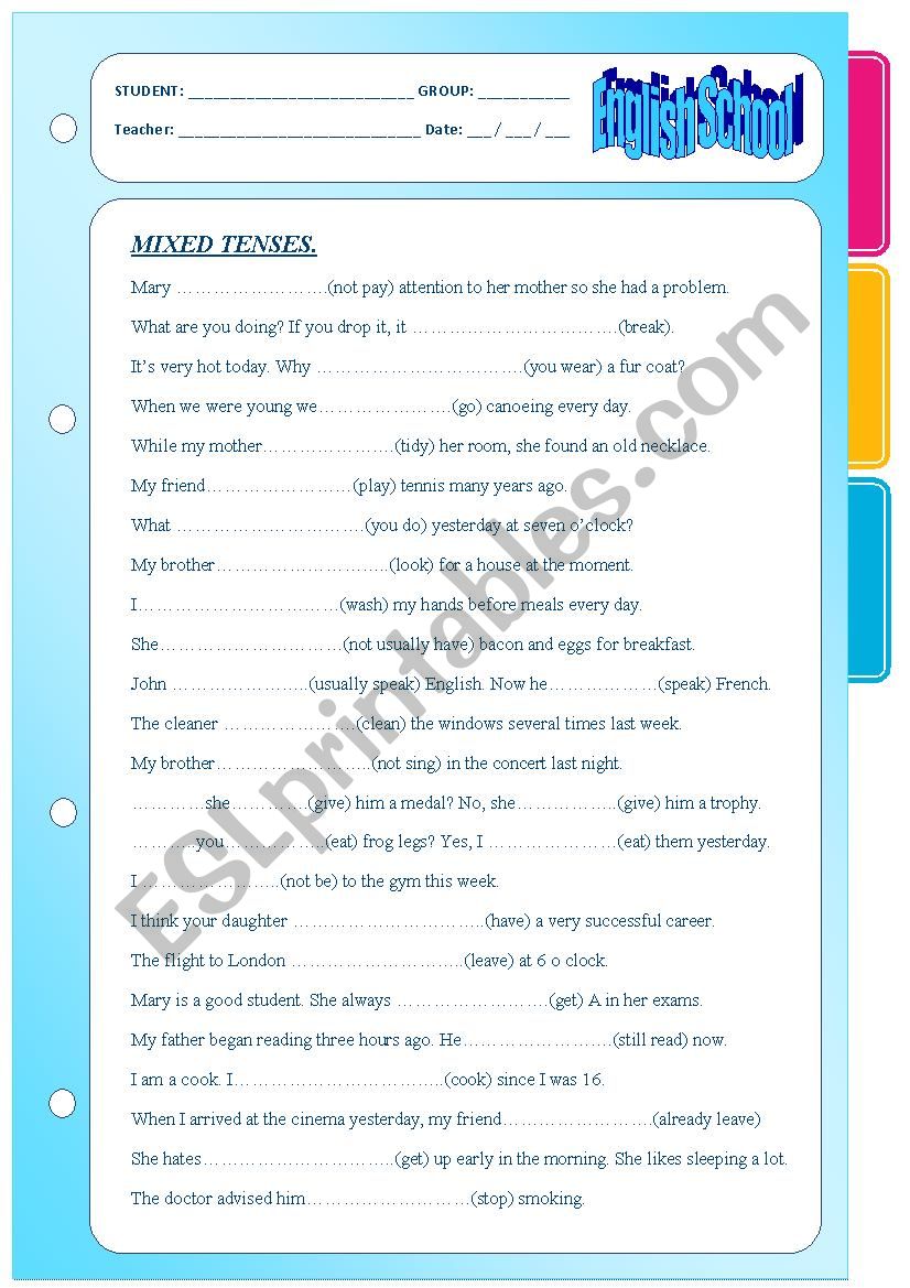 mixed tenses worksheet