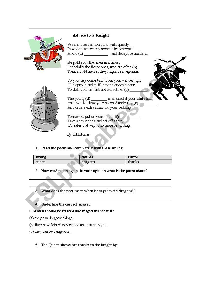 Poems worksheet