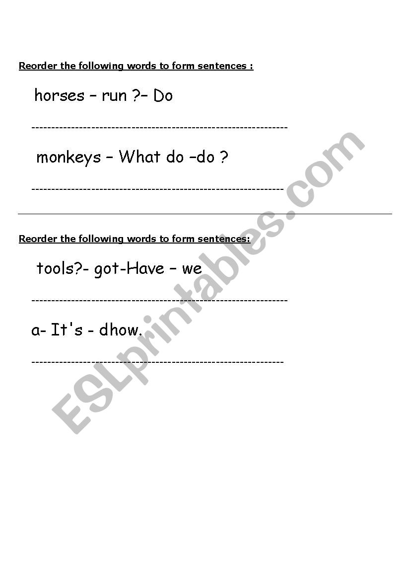 reordering  worksheet