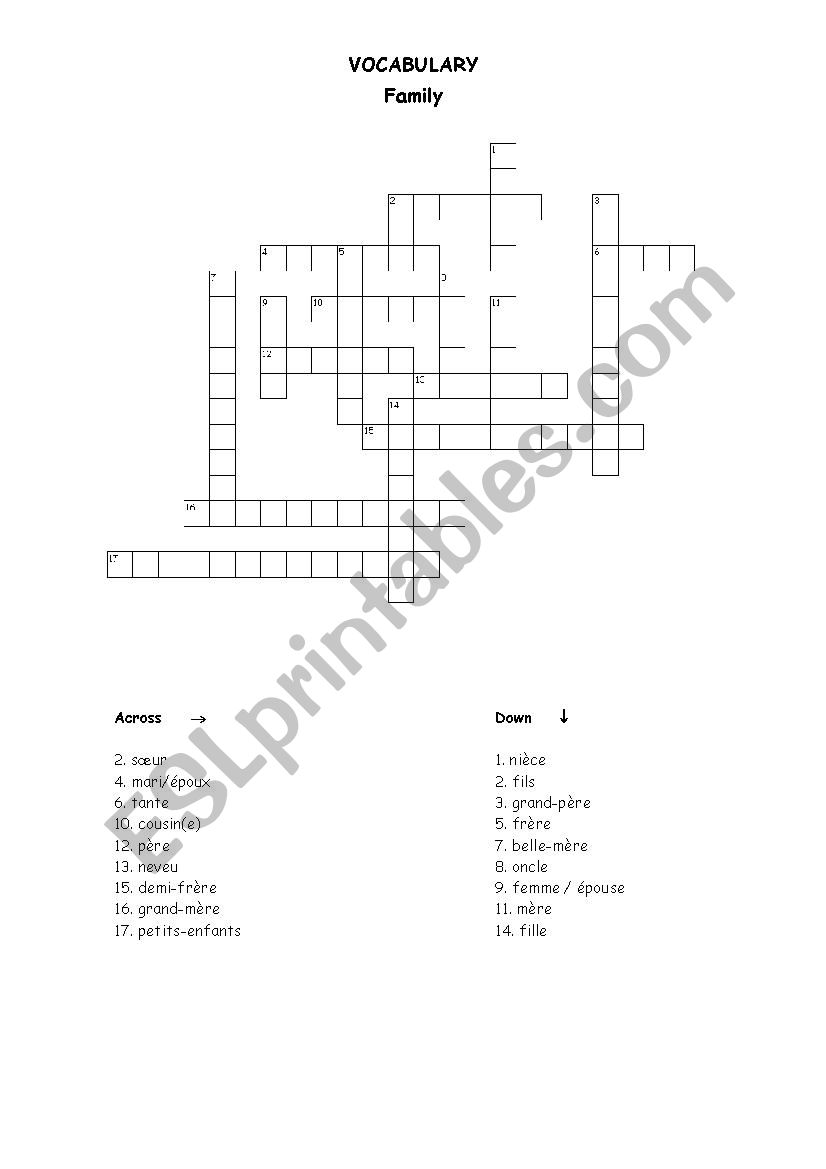 Crosswords Family worksheet