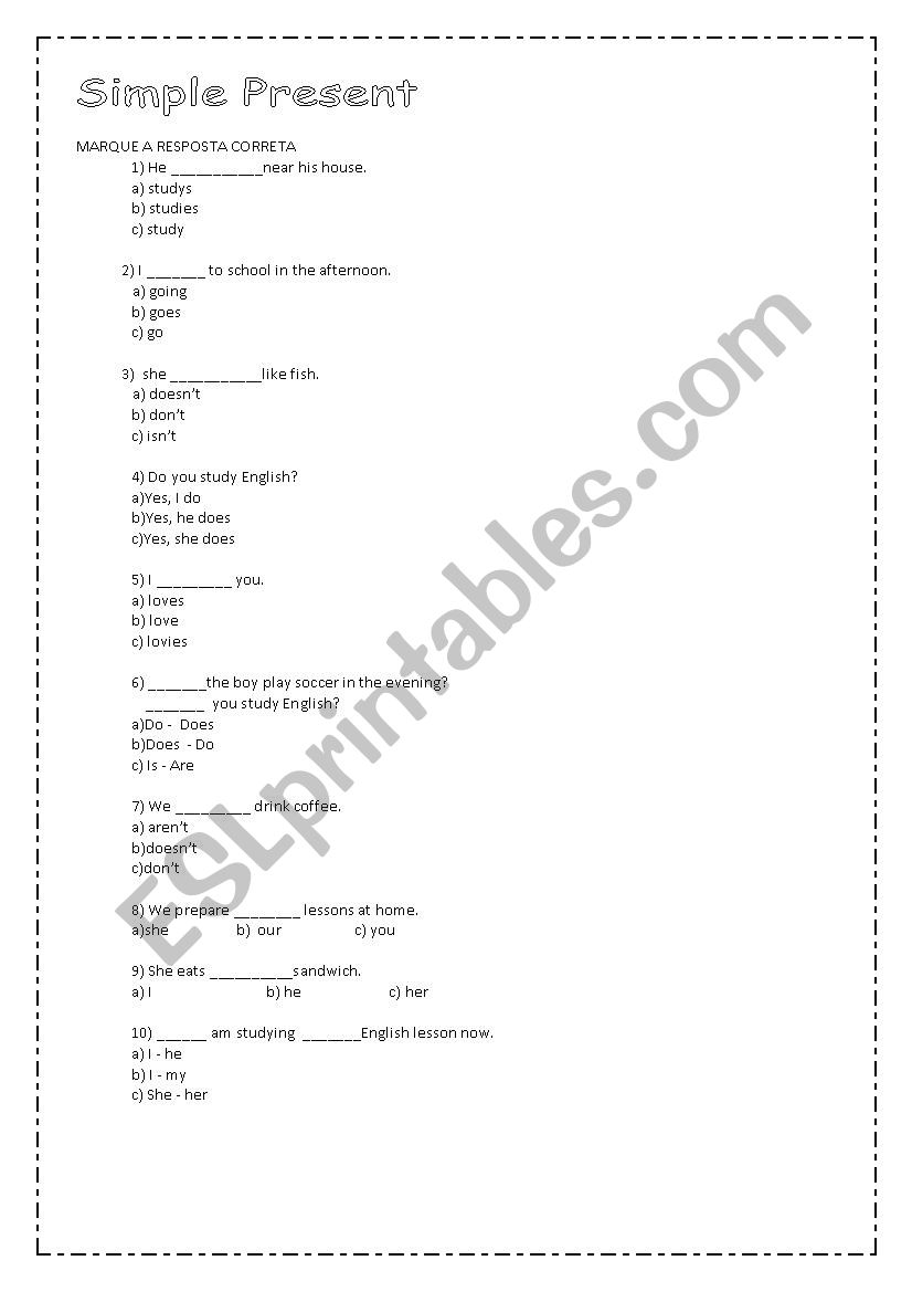 SIMPLE PRESENT EXERCISES worksheet