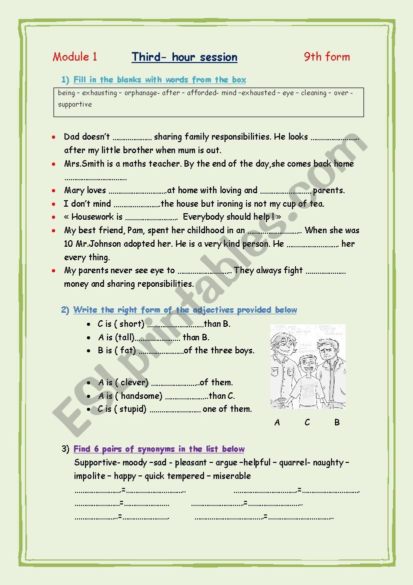 Family relationships worksheet