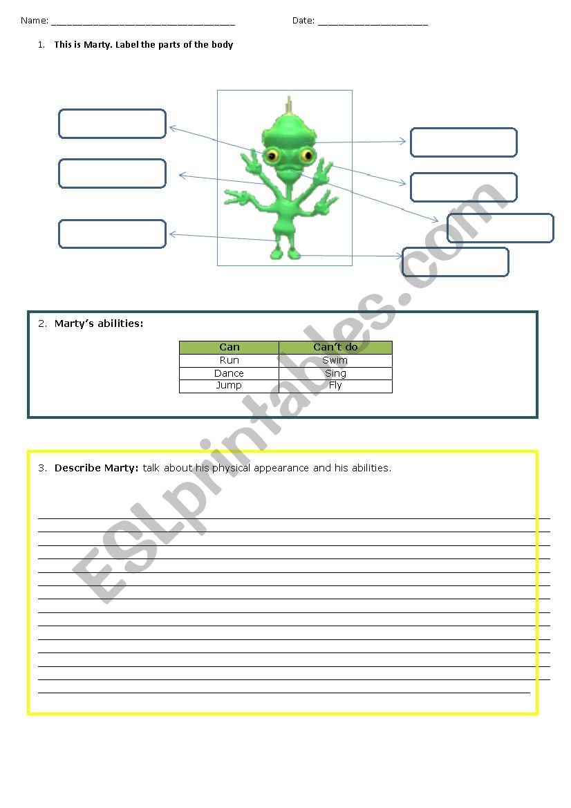 Aliens description worksheet