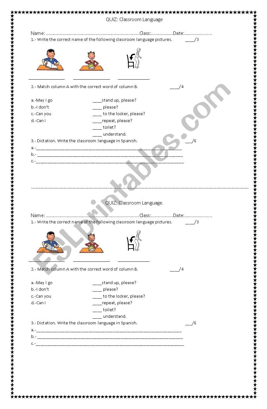 classroom language quiz worksheet