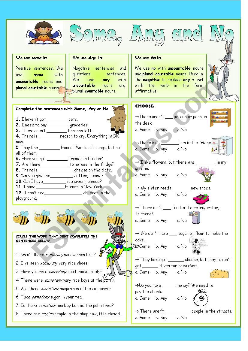 Some, Any and No - Practice worksheet