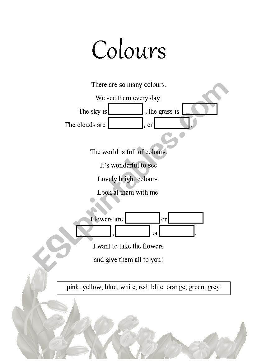 Colours Poem Activity Sheet worksheet
