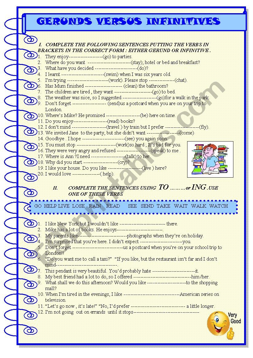 Gerunds versus infinitives:exercises