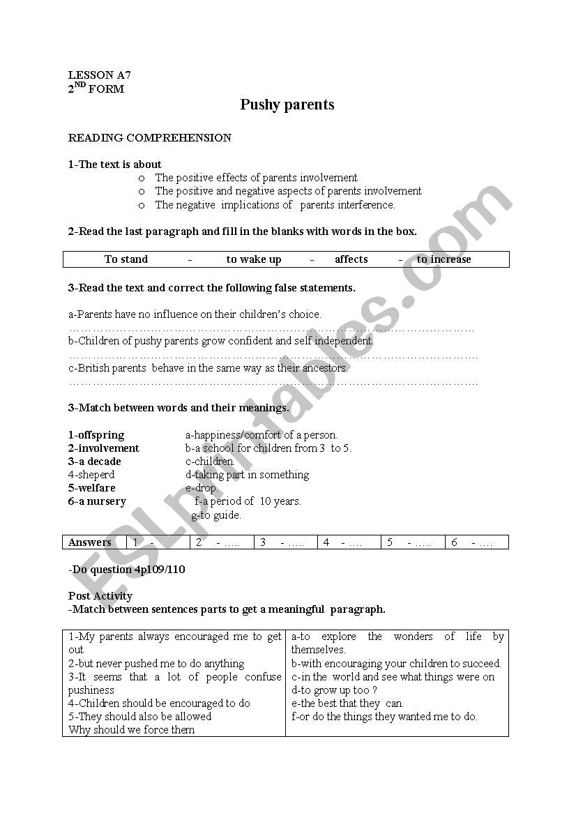 LESSON A7 second year tunisian programme