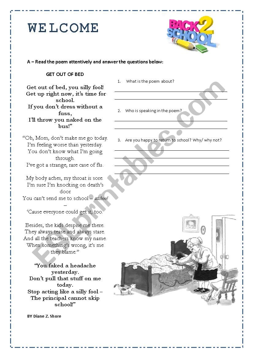 Back to school poem worksheet