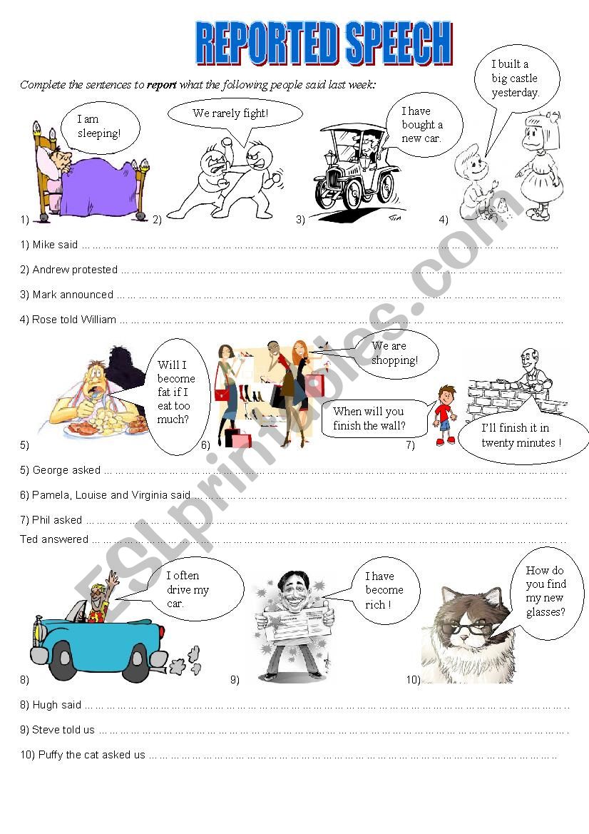 Reported speech worksheet