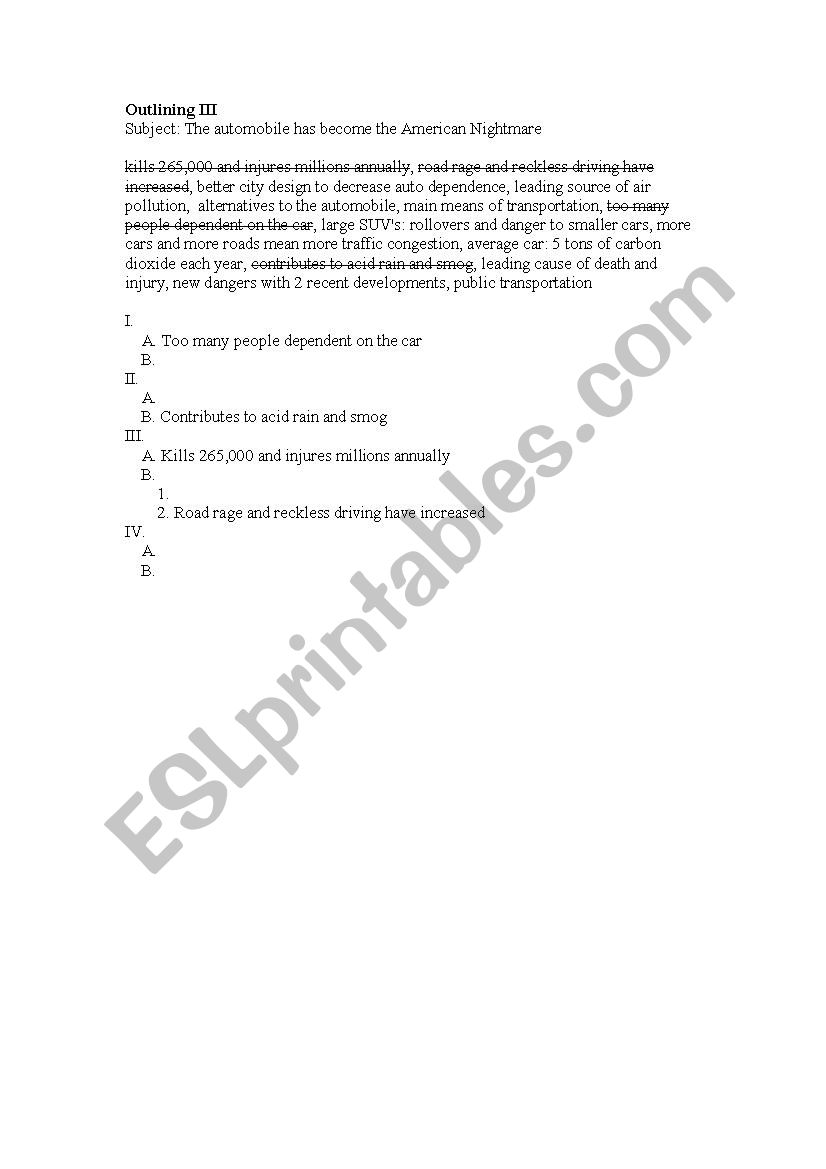 Outlining activity  worksheet
