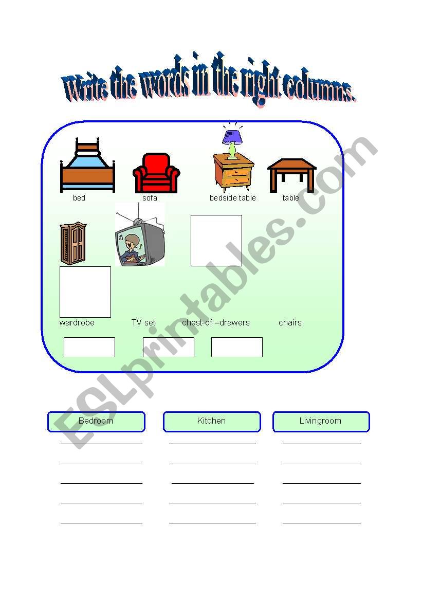 Furniture / rooms worksheet