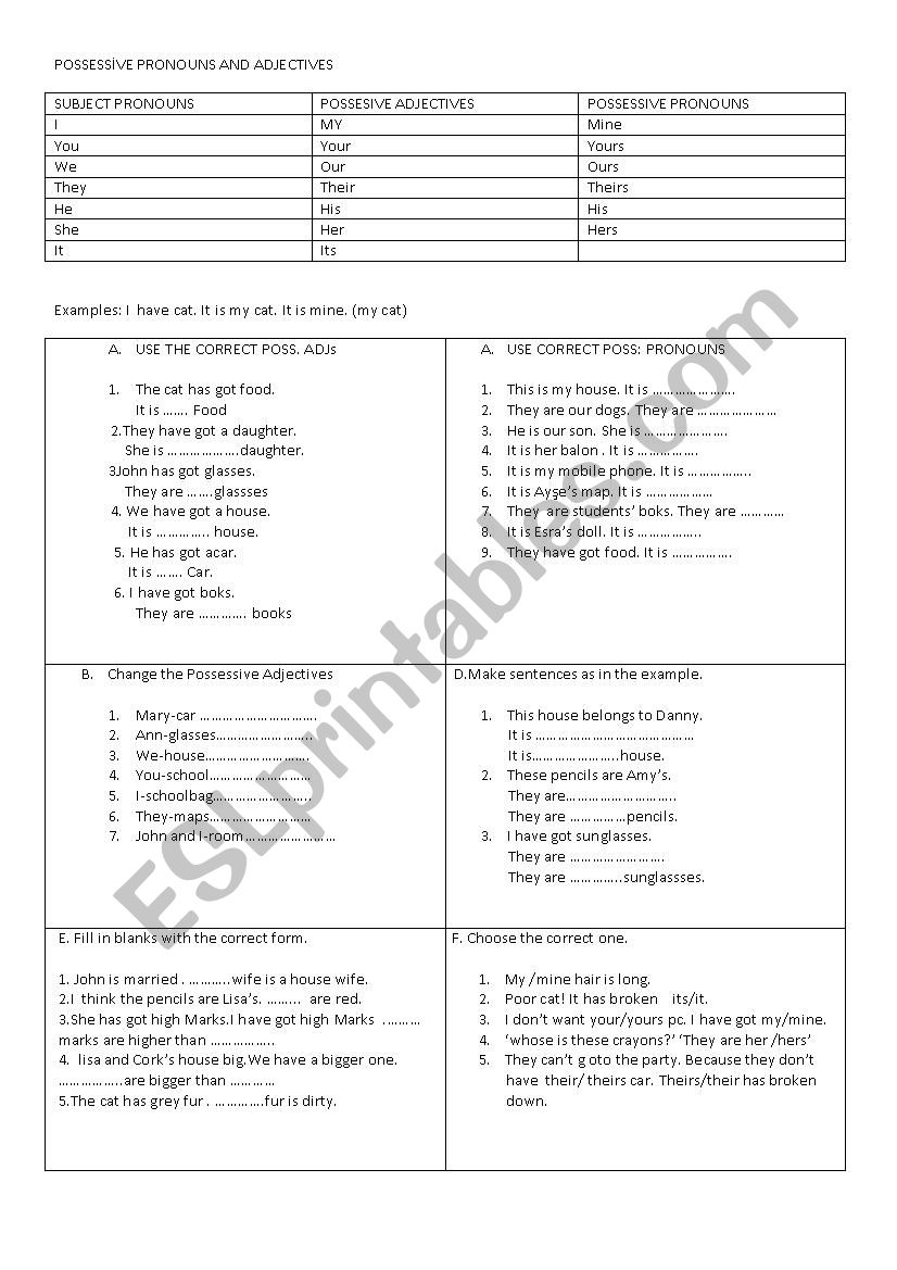 possesive adjectives and pronouns