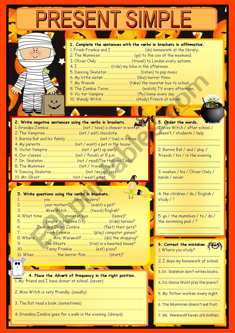 PRESENT SIMPLE-ACTIVITIES worksheet