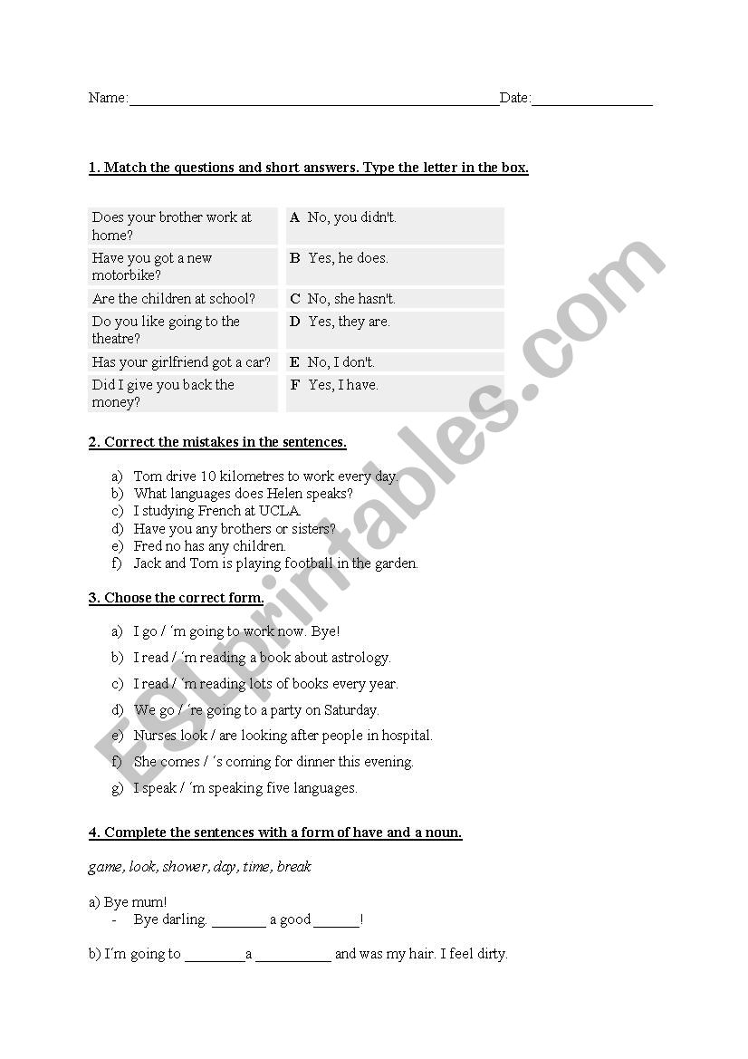 Quiz worksheet