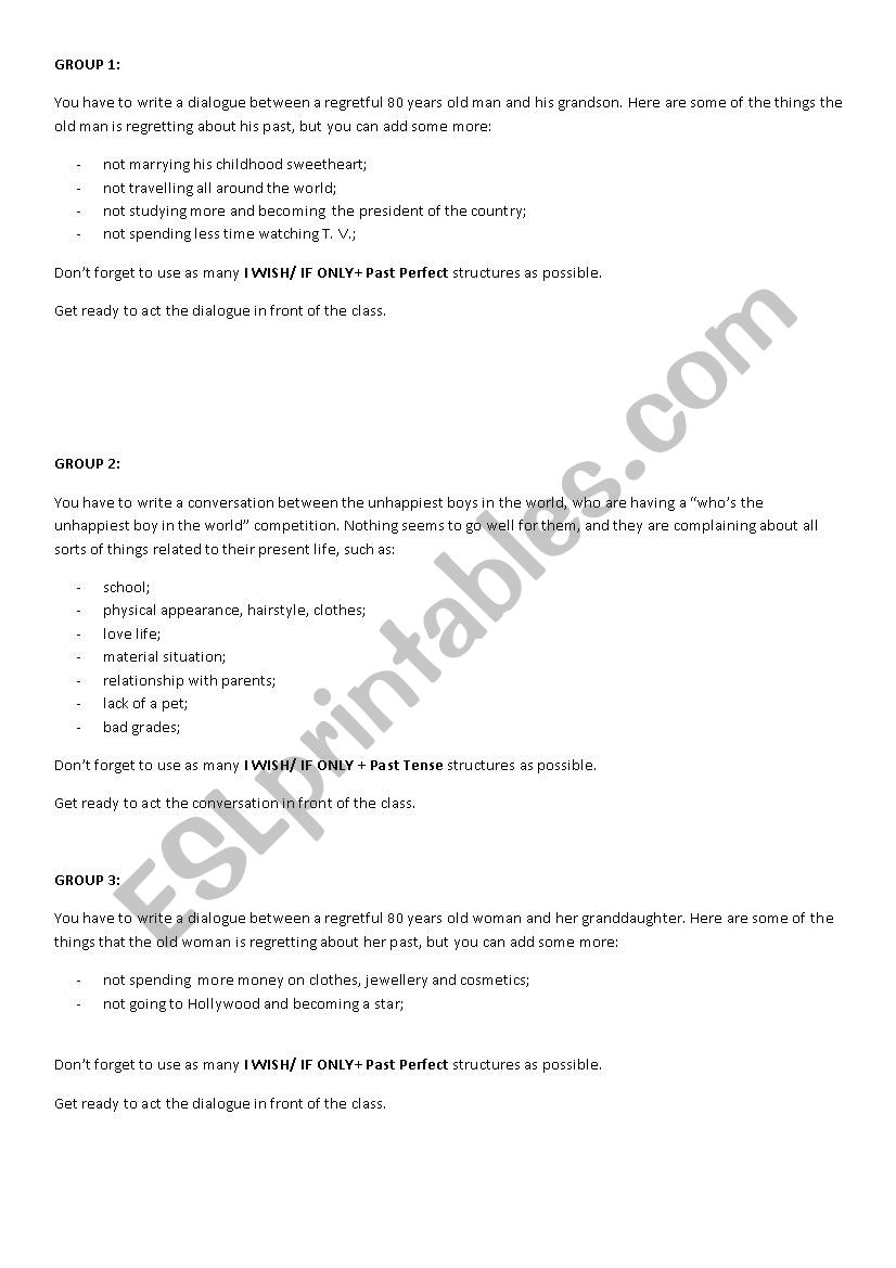 I WISH/ IF ONLY DIALOGS worksheet
