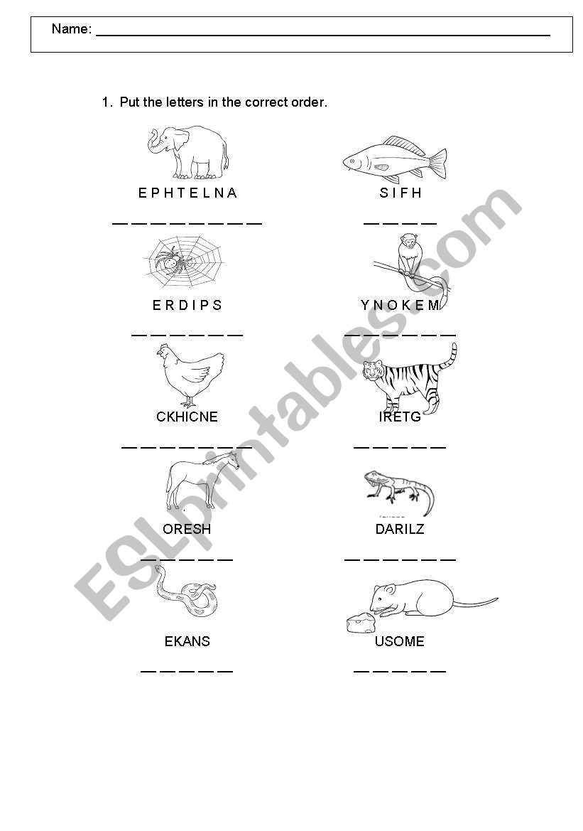 Find the animals worksheet