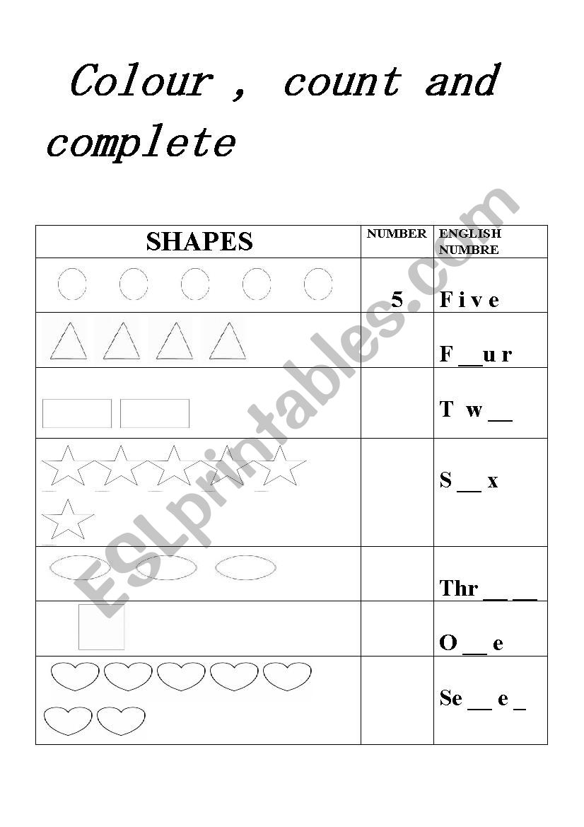 Numbers and shapes worksheet