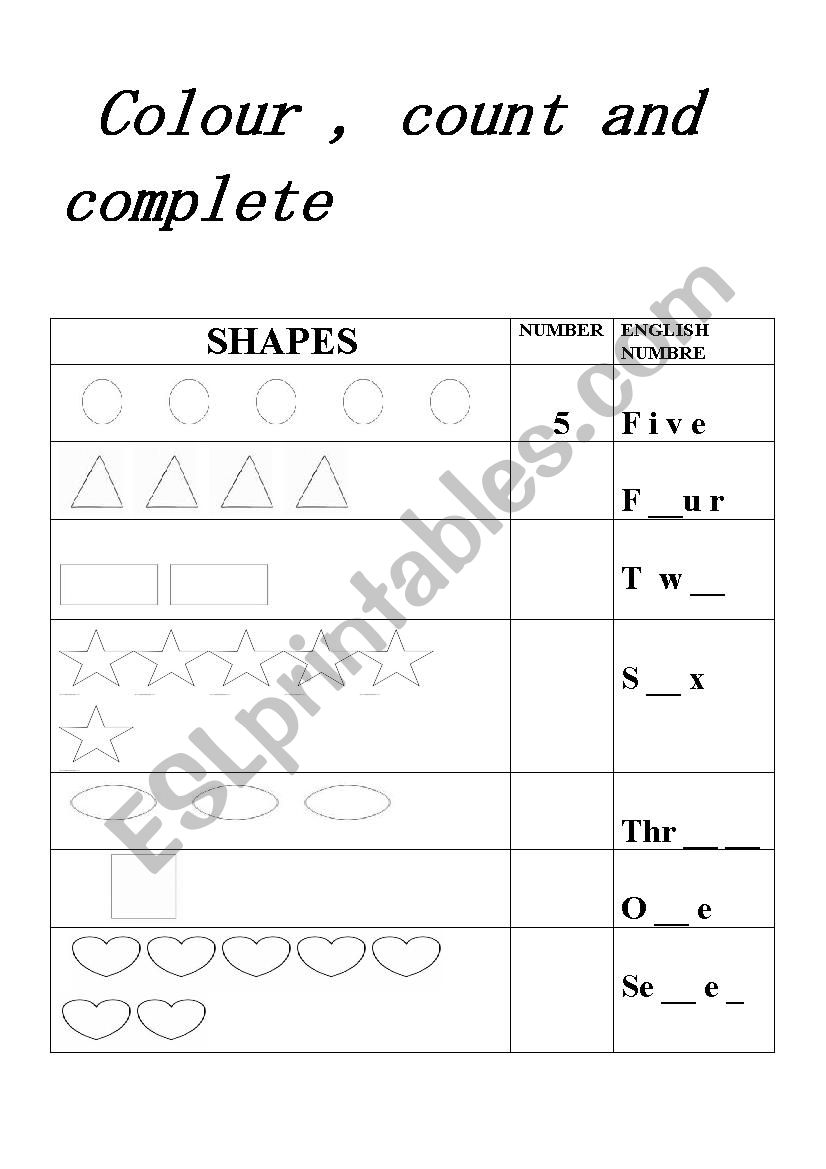 Numbers and shapes worksheet