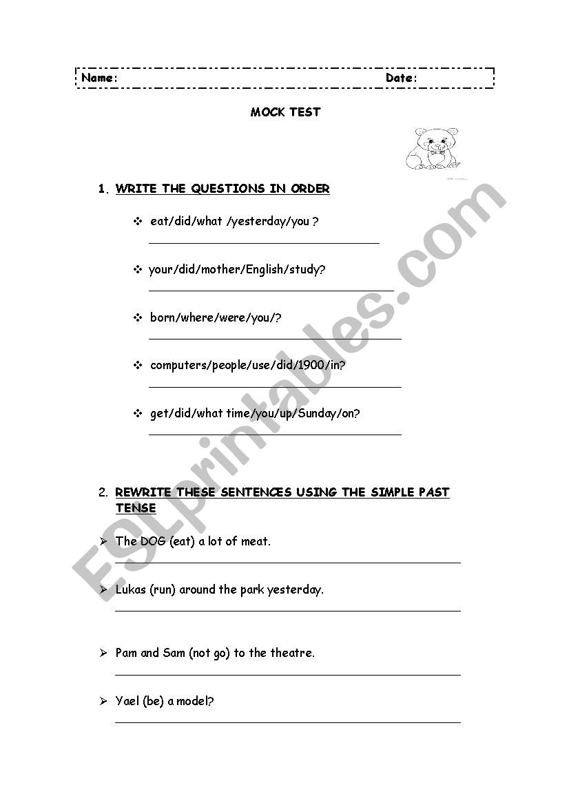 Simple Past Mock Exam 1 worksheet