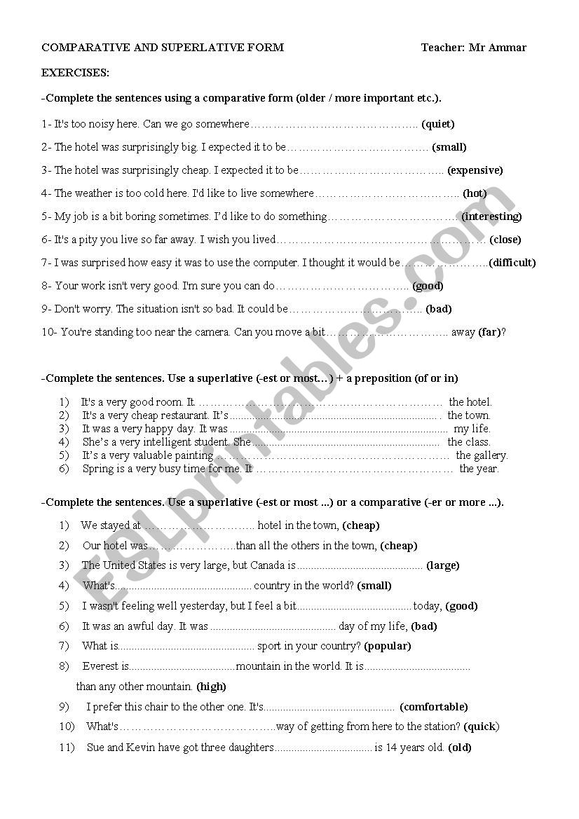 Comparative and Superlative forms