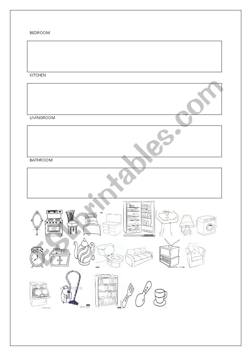 Household items worksheet