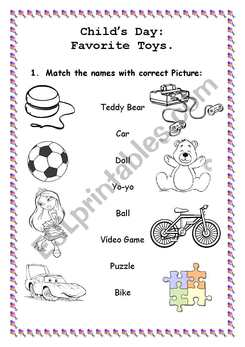 Childs day and toys worksheet