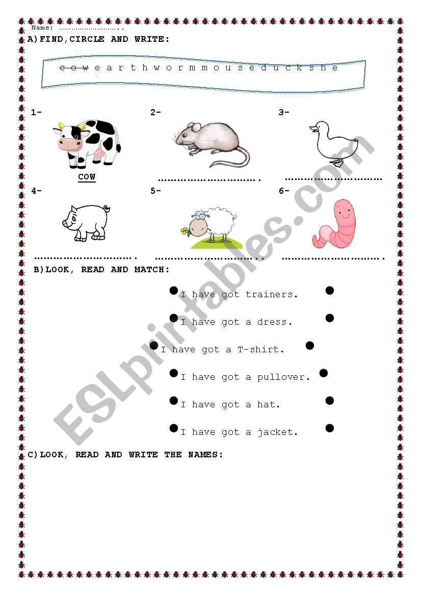 animals-clothes-my family worksheet