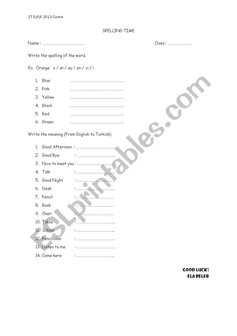 SPELLING ACTIVITY worksheet