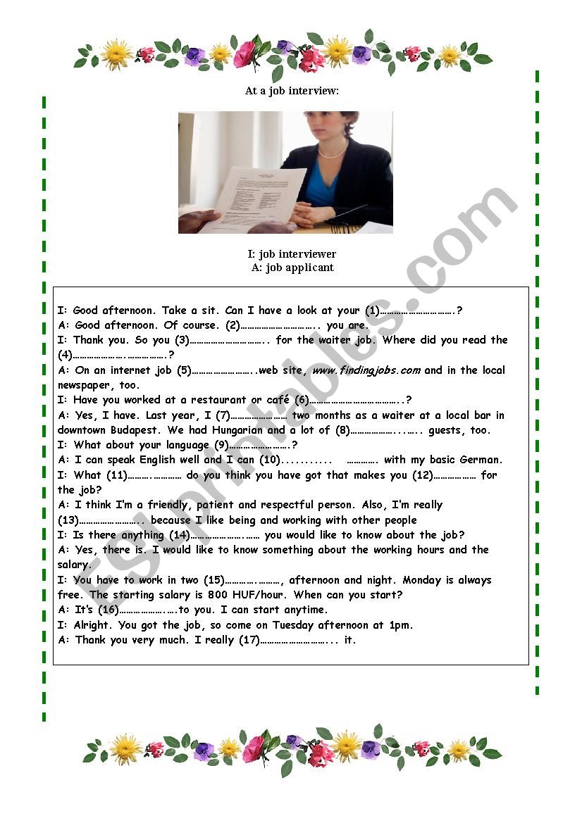 Job Interview Dialogue worksheet