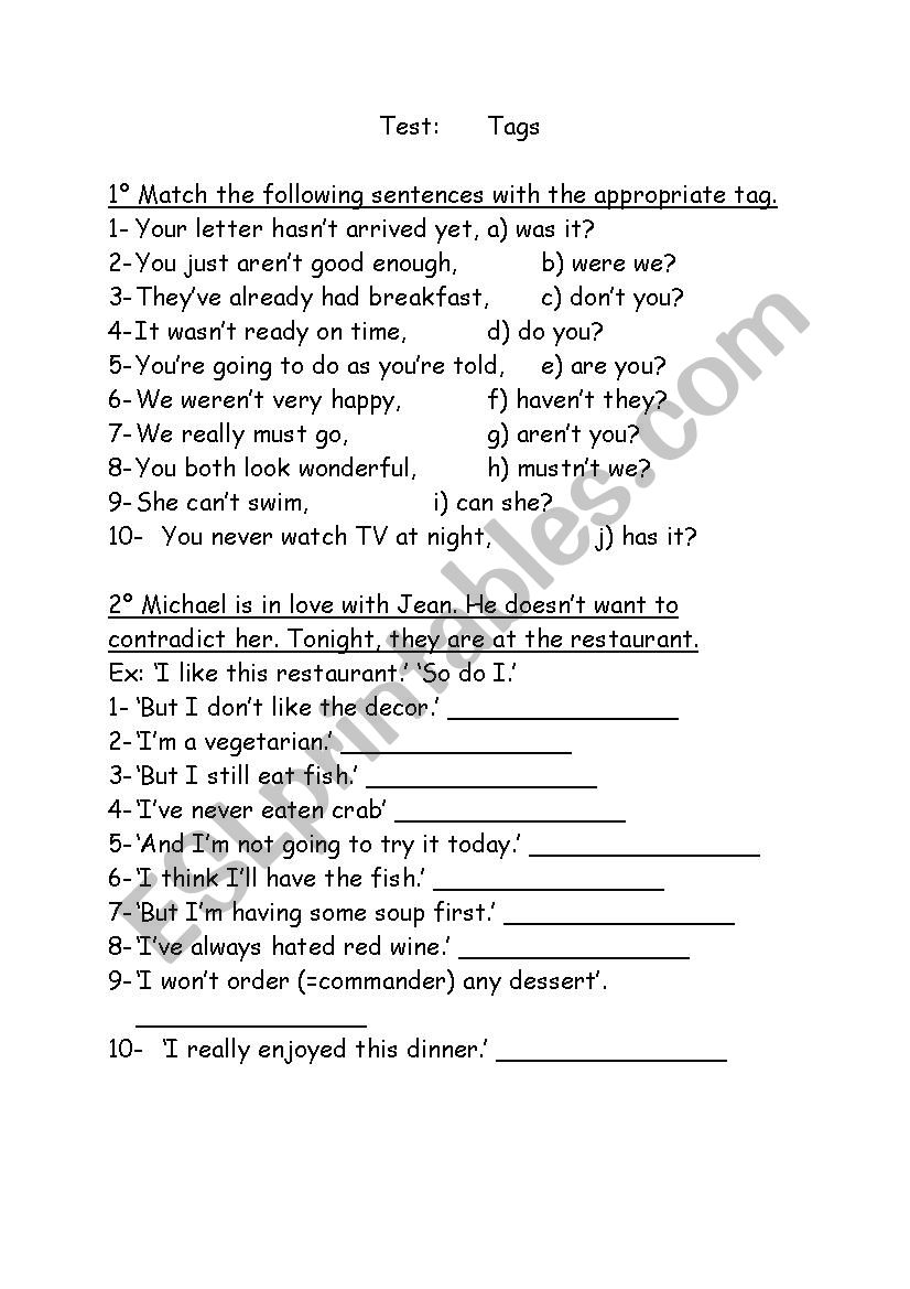 Question tags worksheet