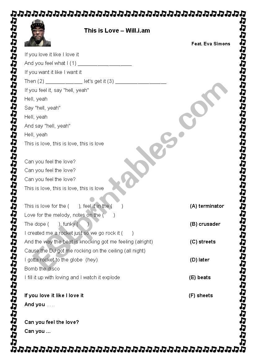 This is love - Will.i.am worksheet