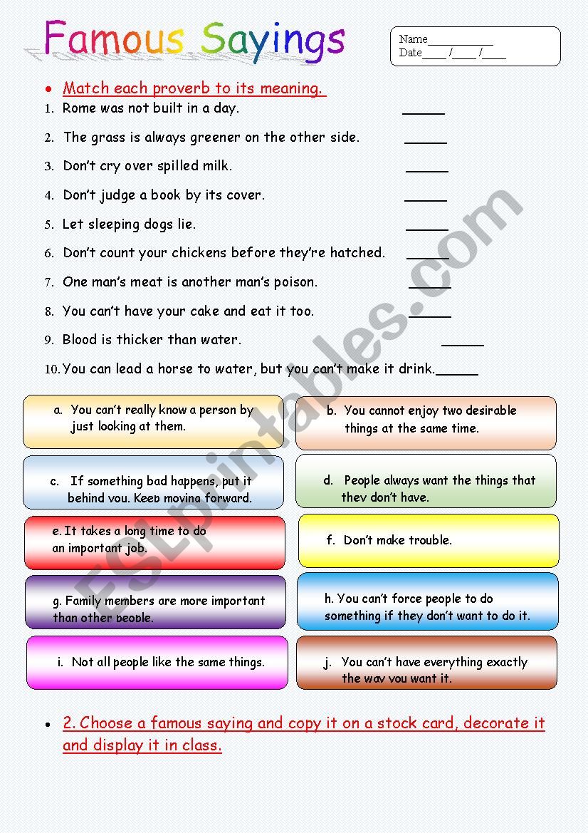 Famous sayings worksheet