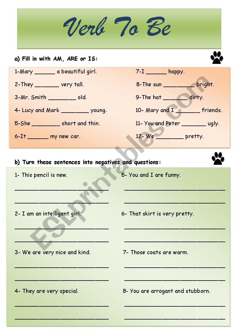 Verb to be worksheet