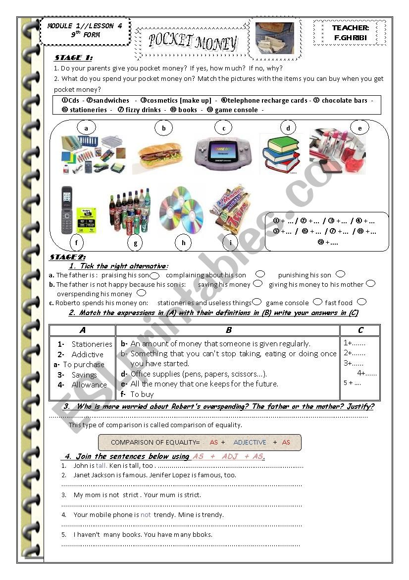 Module 1  Lesson 4   Pocket money   9th form Tunisian sts