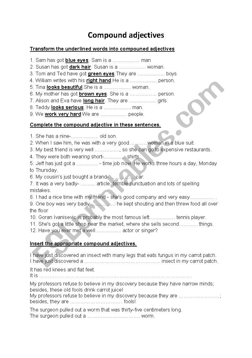 Compound adjectives worksheet