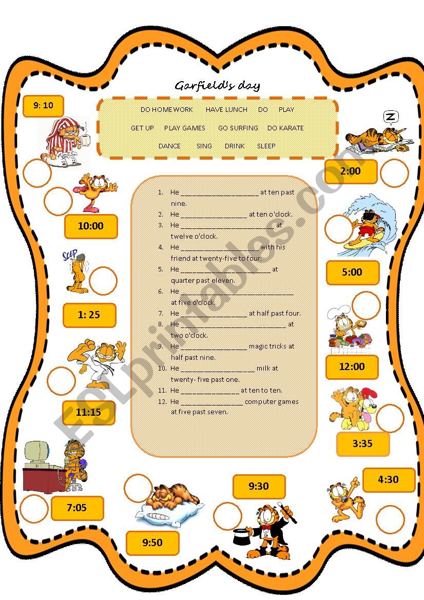 garfields day worksheet