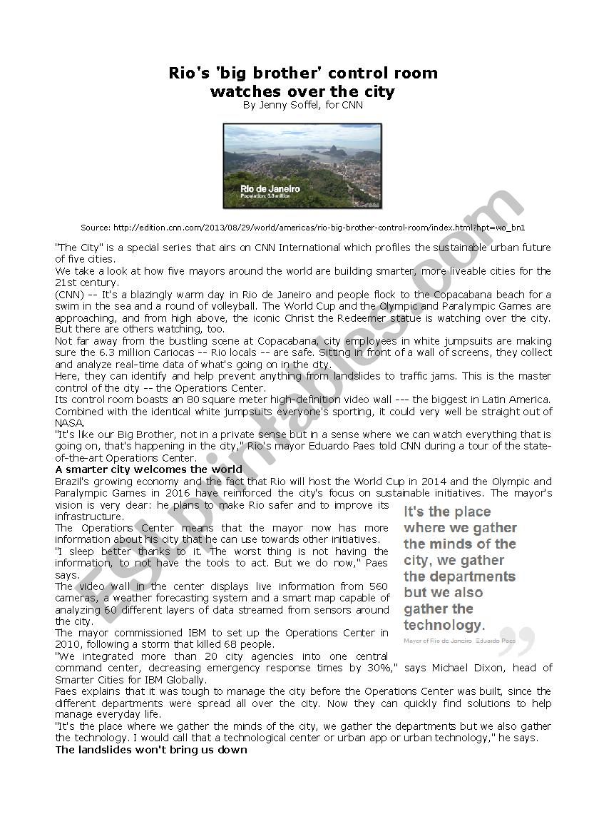 RioÂ´s Â´big brotherÂ´ control room  watches over the city reading & discussion activity