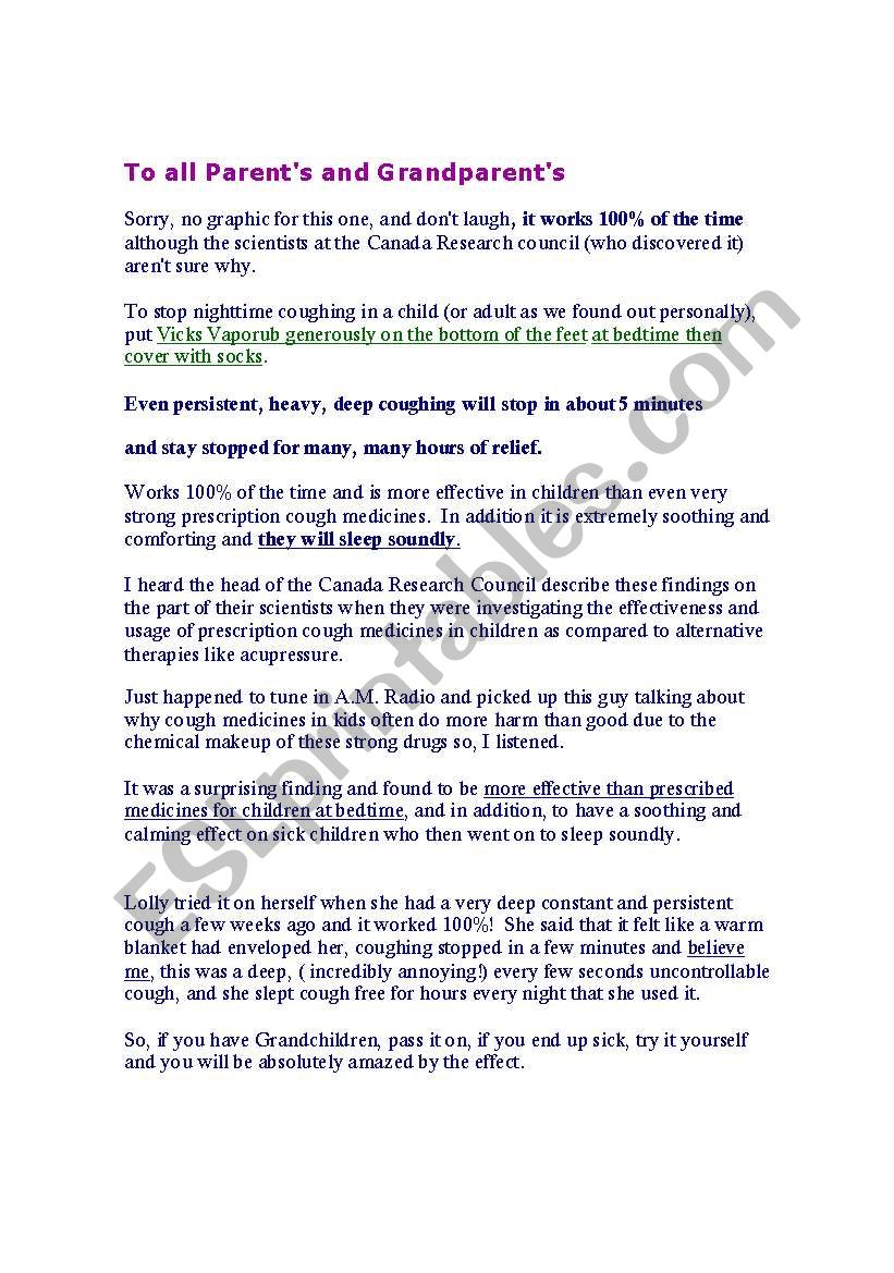 vick vaporoup worksheet