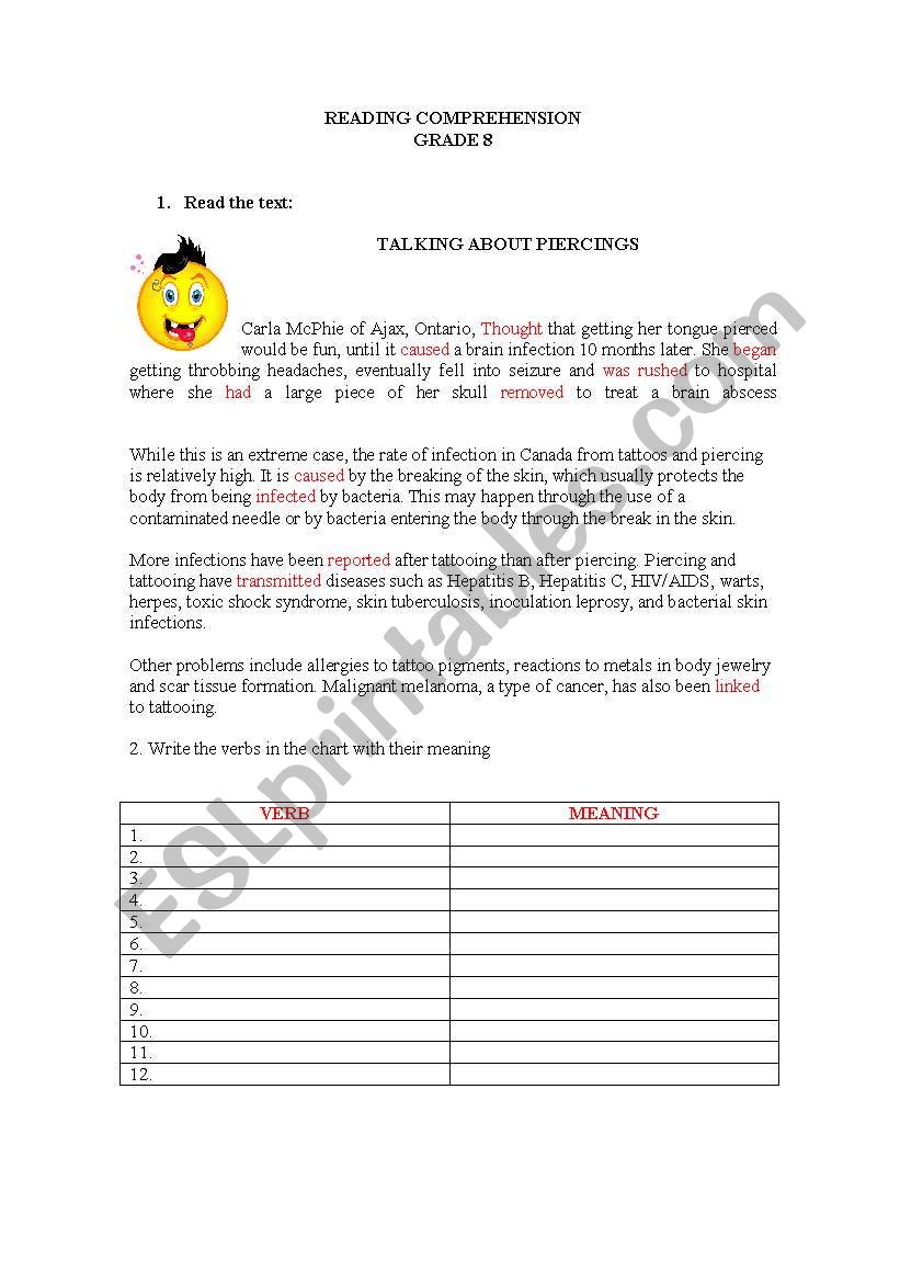 reading comprehension worksheet